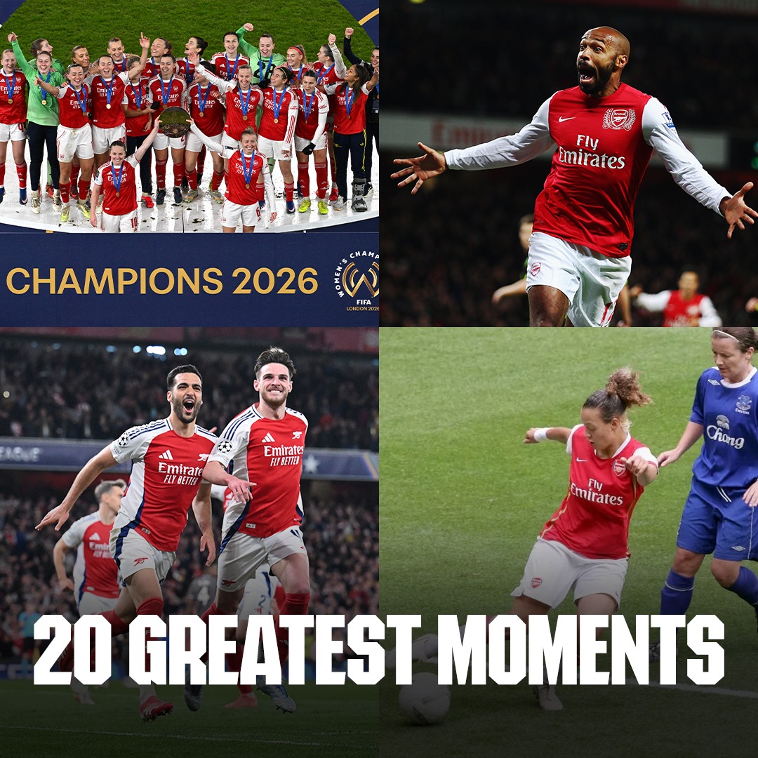 Arsenal's tweet photo. 🌍 World Champions
💿 Record breakers
🎯 Historic goals

Enjoy the 20 greatest moments in Emirates Stadium history, so far 👇