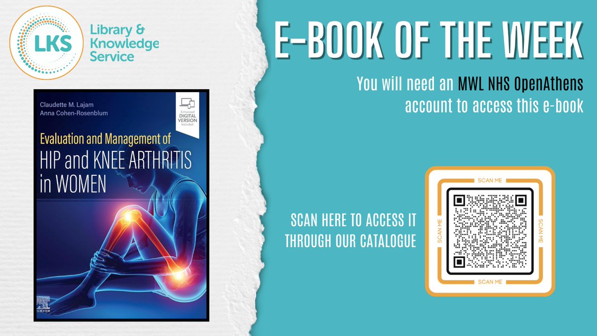 MWLNHSLibrary's tweet photo. Our latest #EBookOfTheWeek explores how hip and knee osteoarthritis affects women differently, helping clinicians deliver more personalised care.

Available via ClinicalKey with an NHS OpenAthens account: 🔗 https://t.co/TKzh0PCaaI

#TeamMWL #ClinicalKey #Orthopaedics https://t.co/pu9Dwr9XWb