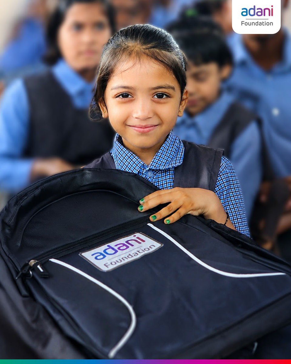 AdaniFoundation's tweet photo. Over 4,400 students across 40+ govt. schools in 16 villages of Raipur, Chhattisgarh, received new bags, making every school day more exciting. 

By providing learning kits &amp; essential support, the #AdaniFoundation is making #QualityEducation more accessible at the grassroots. https://t.co/13fbecaNDG