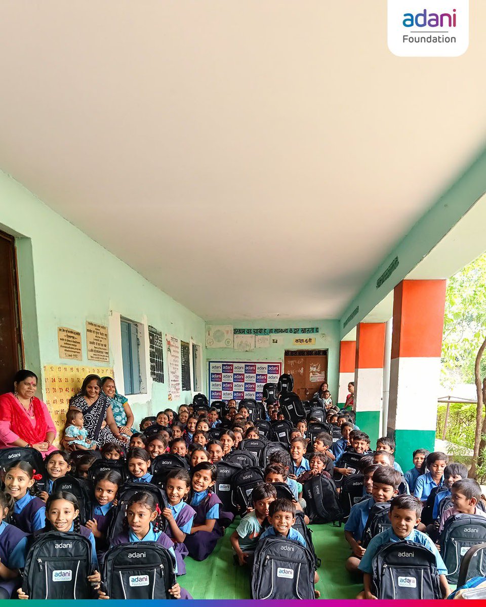 AdaniFoundation's tweet photo. Over 4,400 students across 40+ govt. schools in 16 villages of Raipur, Chhattisgarh, received new bags, making every school day more exciting. 

By providing learning kits &amp; essential support, the #AdaniFoundation is making #QualityEducation more accessible at the grassroots. https://t.co/13fbecaNDG