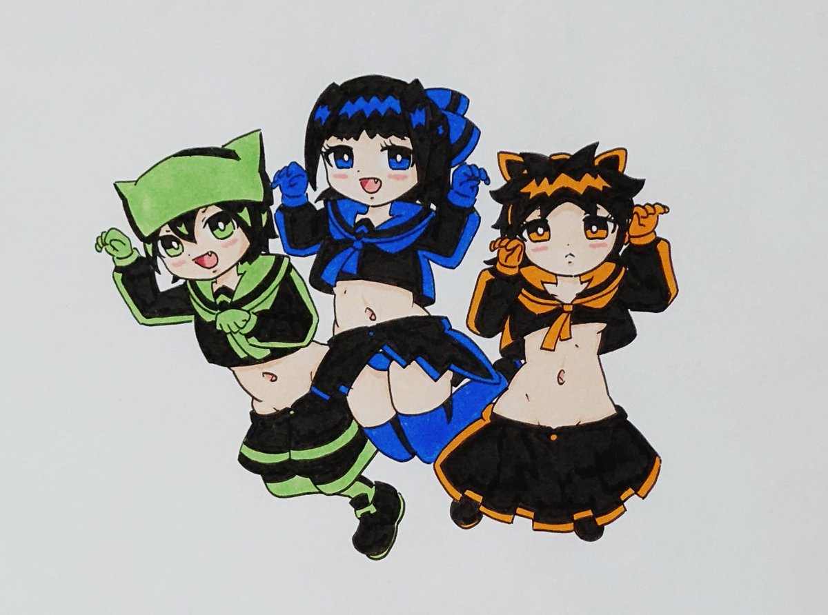 GIllAlITE's tweet photo. マスコット三姉妹と
主人公&amp;ヒロイン(？)
#SCREAMING_RESURRECTOR https://t.co/vMjJ95R3aO