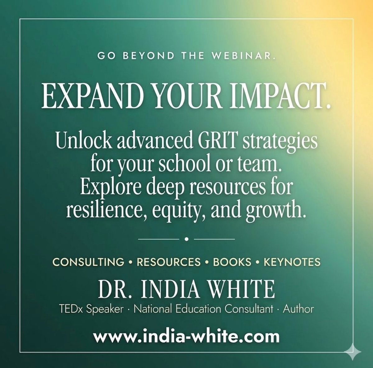 DrIndiaMath's tweet photo. Our "Building G.R.I.T. Before Day One" webinar officially took place last night!
A massive thank you to all the educators who showed up live. 

#DrIndiaWhite #GritBeforeDayOne #TheGritReport #EducationConsultant #ProfessionalDevelopment #School #MathEquity #ncsm #nctm #nabse https://t.co/FhNW77jC5t