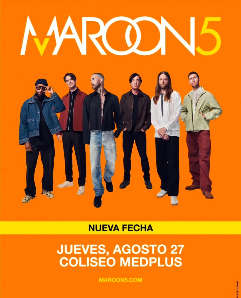 musictrendscol's tweet photo. Agosto nos trae uno de los regresos más esperados por años: ¡MAROON V EN COLOMBIA 🇨🇴! 

Nos vemos el 27 de agosto en el @coliseomedplus 📍

Las entradas están disponibles en @taquillalive 🎫

@paramo_presenta https://t.co/si1xrF0mun