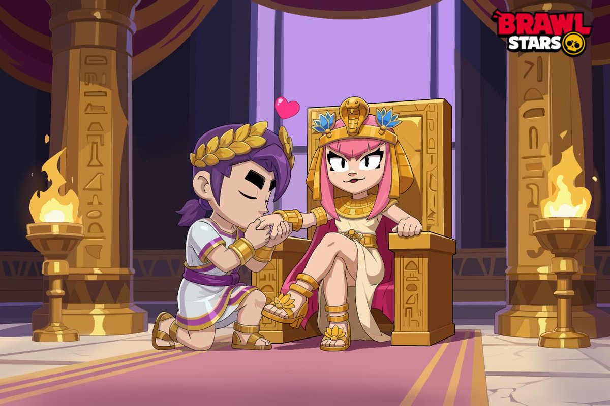 Shiget_a's tweet photo. Looks like the Queen has finally found love to rule the world together… ❤️🌍

⚔️ Fangius Caesar 🏛️ and 🎶 Cleo-pitch-ra 🐍 are available now in the Shop! 🔥

#brawlstars #fang #melodie #melofang #ship #drawing #love #art https://t.co/cC8WFyrB5O