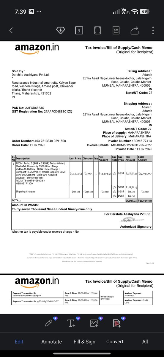 adarshjaiswal54's tweet photo. Hi @AmazonHelp &amp; @SBICard_Connect,I purchased a Redmi Turbo 5 on Amazon using
a 6-month No Cost EMI with my SBl CC. Amazon order clearly shows a No Cost EMI Discount of 1,255.44, but my SBI Card statement has charged 512.77 EMI interest +₹99.50 GST. Plz resolve
this issue. https://t.co/LvI7YpfdM4