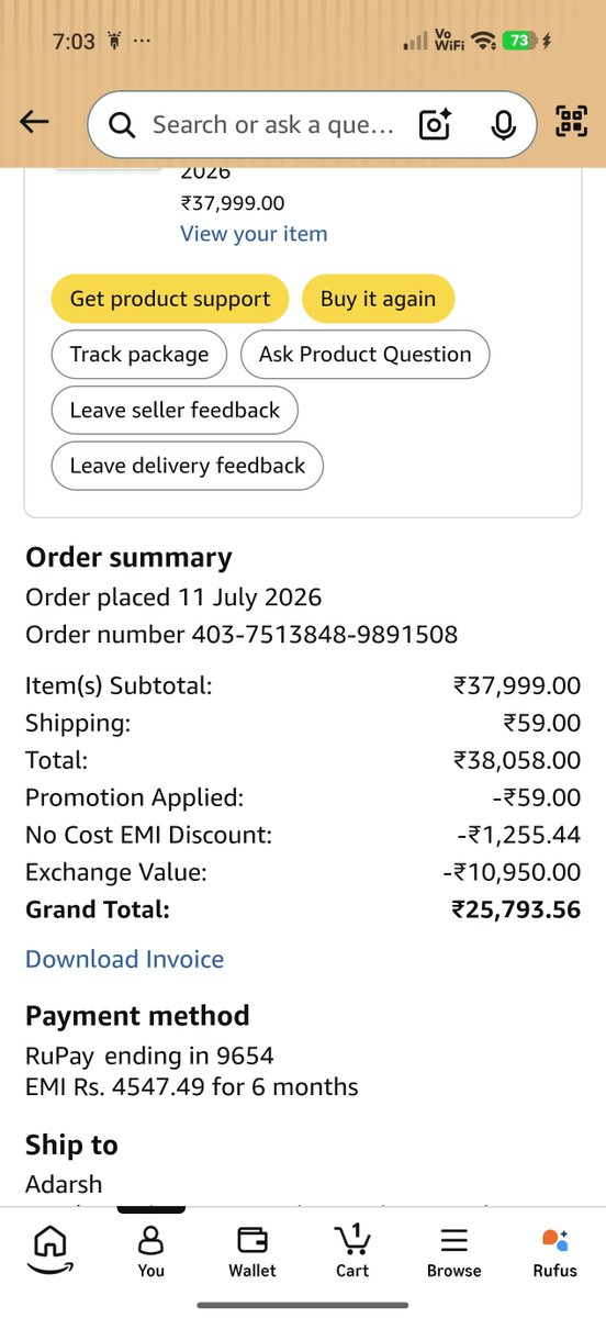 adarshjaiswal54's tweet photo. Hi @AmazonHelp &amp; @SBICard_Connect,I purchased a Redmi Turbo 5 on Amazon using
a 6-month No Cost EMI with my SBl CC. Amazon order clearly shows a No Cost EMI Discount of 1,255.44, but my SBI Card statement has charged 512.77 EMI interest +₹99.50 GST. Plz resolve
this issue. https://t.co/LvI7YpfdM4