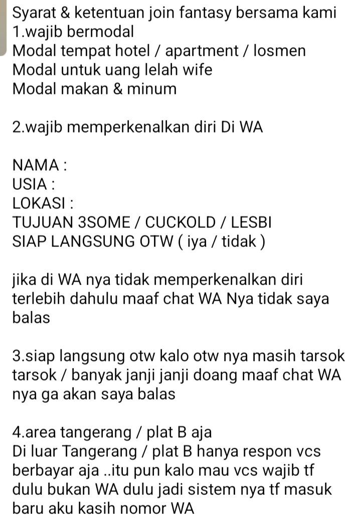pasutrimonmc's tweet photo. Sebelum WA ke nomor saya untuk join fantasy 3some /.cuckold / lesbi 
Harap baca dulu Syarat &amp; ketentuan nya di bawah sudah saya jelaskan semua syarat &amp; ketentuan nya untuk join bersama kami 
Biar paham dan jelas ya https://t.co/9hCZHSaTlc