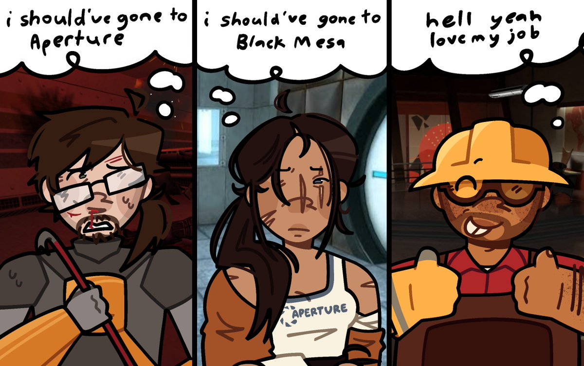 iloveengie's tweet photo. redraw of my most liked art yay! who remembers dells famous era... now all he does is post slop on priv. #tf2 #halflife #portal https://t.co/IcCUQUPtiq