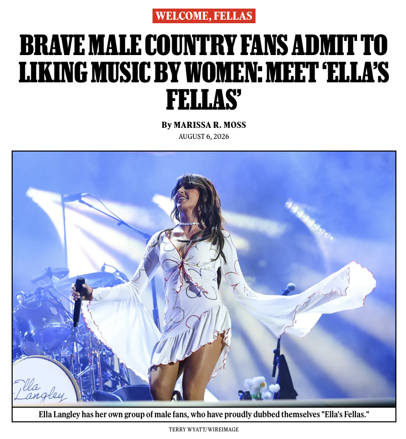 RollingStone's tweet photo. What's behind the phenomenon of men who love Ella Langley so much they need a name to do it publicly?

Read: https://t.co/49Y7blvnqb https://t.co/pBxjDiTeCM