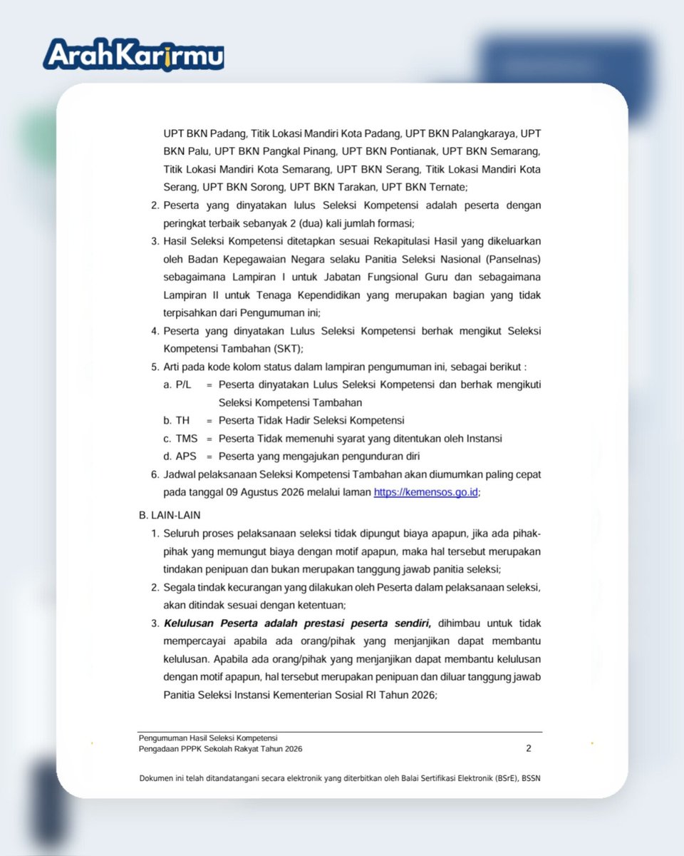 ArahKarirmu's tweet photo. π₯ PENGUMUMAN SKTT RESMI KELUAR!!!
Sudah persiapan untuk TES SKTT PPPK SEKOLAH RAKYAT 2026?
Yang mau Bahan belajar
Cek di bio β
#p3k
#sekolahrakyat
#PPPK
#lowongankerja #rekrutmen
Bahan Belajar
Review/Spill/FR
Kisi-Kisi
Soal
EBook
Sekolah Rakyat
KemensosRI
Pengumuman https://t.co/gGJJlt1NJR