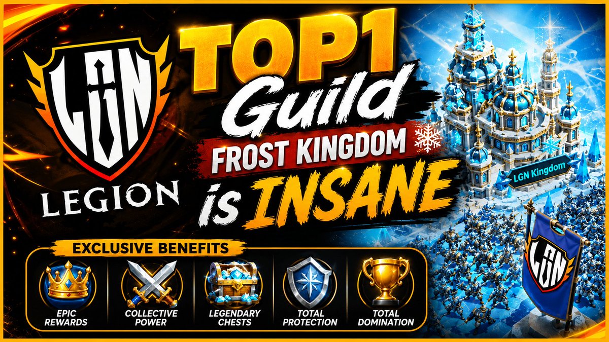 fraternidadecry's tweet photo. 🏰 LGN Guild
Join the strongest guild in @Frost_Kingdom_  ! ❄️⚔️
🏆 TOP 1 in competitive events
🐋 Biggest whales in the game
🎁 Daily guild rewards
🎙️ Organized Discord for wars &amp; events

🎥 YouTube: [https://t.co/9kuqsB5Zgj]

#FrostKingdom #FrostKingdomMerge #SLG @lgn_guild https://t.co/zCvcKcz7vO