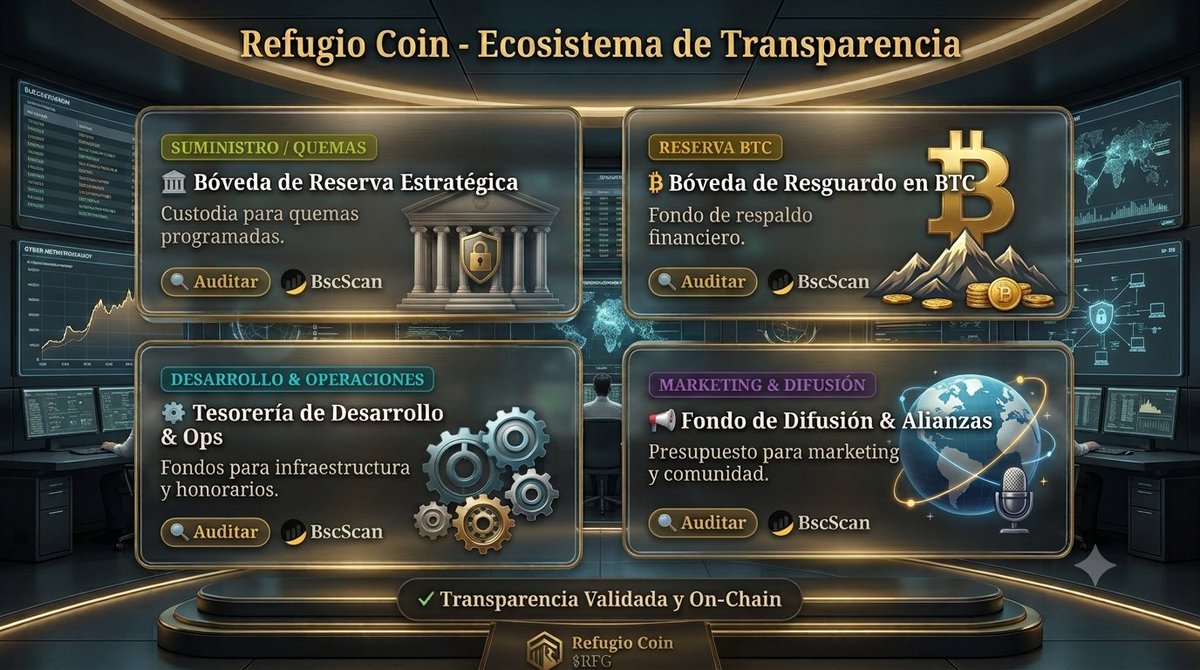 RefugioCoin's tweet photo. 🗣️ ANUNCIO OFICIAL: Refugio Coin ($RFG) eleva el estándar de Transparencia. 🛡️
​Ya está disponible en nuestra Landing Page el panel verificado de Direcciones Oficiales del Ecosistema.
​👇 Audita on-chain con un solo clic: https://t.co/okAHeebyd3