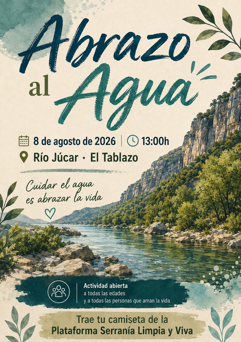 SerraniaV's tweet photo. ¡Apuntad! #AbrazoAlAgua, este sábado, en Villalba de la Sierra (Cuenca). Porque queremos nuestros recursos limpios.
Os esperamos!!
#StopMacrogranjas
#StopGanaderíaIndustrial https://t.co/8jnwGVRxbX