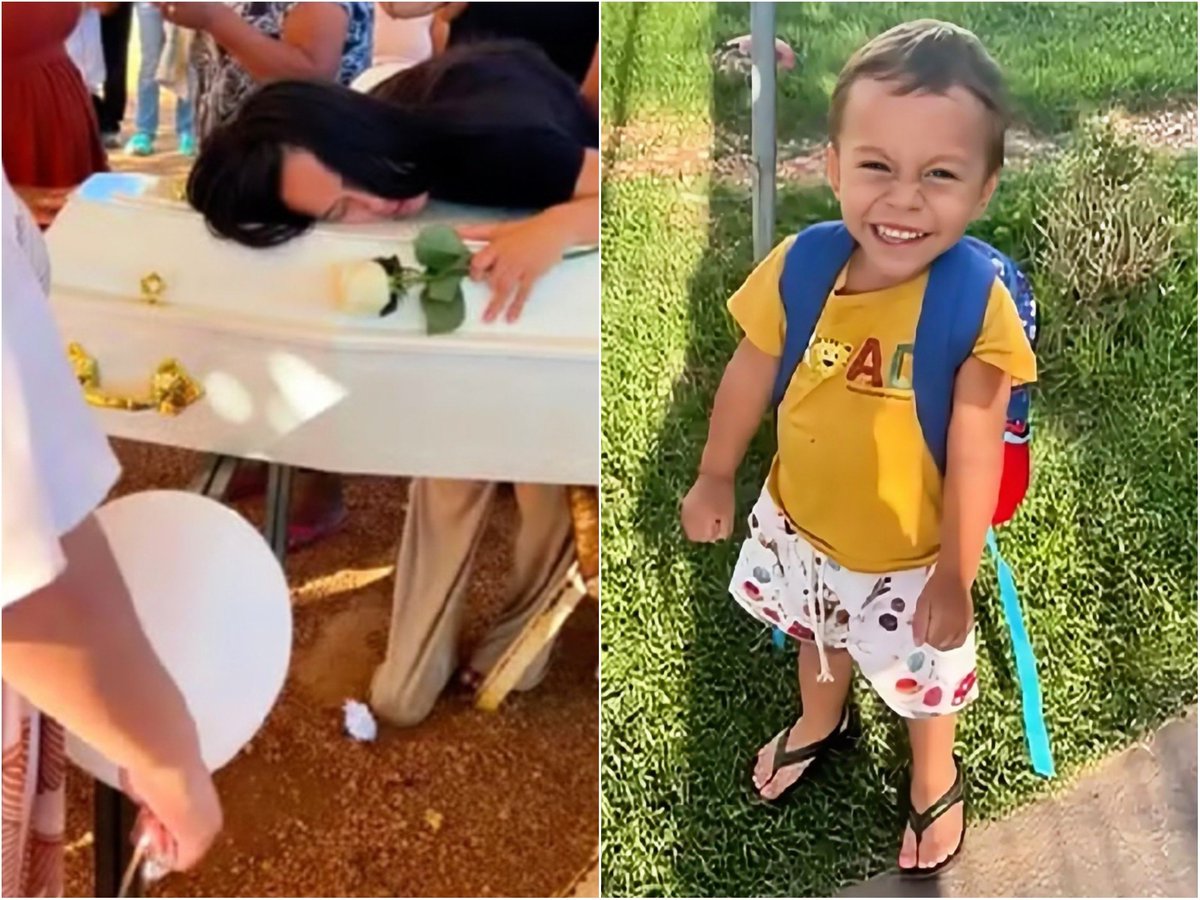 dannlelis's tweet photo. DE CORTAR O CORAÇÃO. A imagem de Sabrina da Silva Feitosa abraçada ao caixão do filho, o pequeno Gustavo, assassinado com requintes de crueldade, em Palmas, é uma das mais tristes que já vi. O pai, Igor Gustavo Veloso de Souza, e a madastra da criança, Kathellen Moreira, foram presos preventivamente e são investigados por homicídio duplamente qualificado e tortura do menino, que tinha apenas 3 anos.