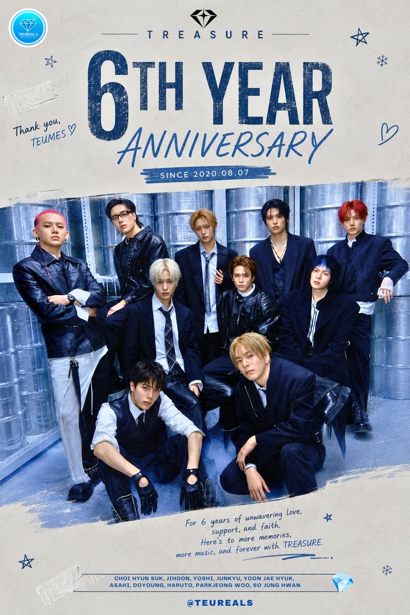 teureals's tweet photo. 🎉 Happy 6th Year Anniversary, TREASURE! 💎

Our TREASURE — 6 Years in Music, Forever Engraved in Our Hearts. Thank you for always giving your best and inspiring us every step of the way.🩵

SIXFINITY WITH TREASURE
#TREASURE6thANNIVERSARY
#트레저와함께한6년 @treasuremembers https://t.co/qlDLR2kKYX