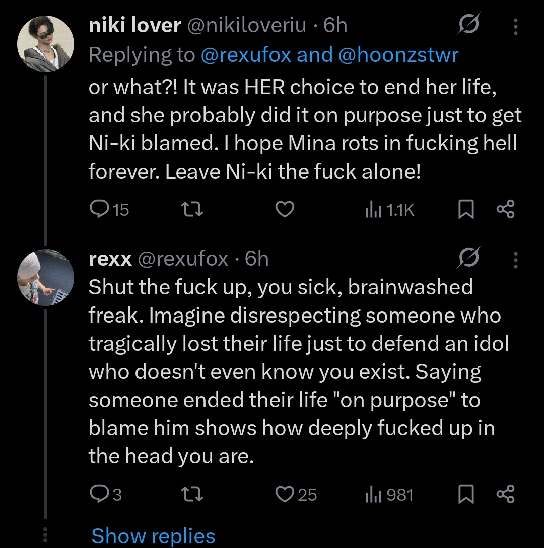 rexufox's tweet photo. RIP Mina. This fandom is pure poison y'all can't even let a victim rest in peace without spreading your vile toxicity. Absolutely sickening and pathetic.She died because of your fandom and because of what he said about her on live, hello?! Look at your own fandom

@ENHYPEN https://t.co/HrvIQzjj4e