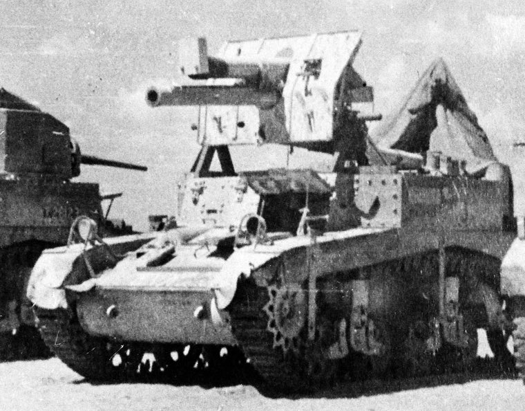KrypTanko's tweet photo. Today’s “Odd Tank” is the 🇬🇧British ‘Stuart I 18-Pounder’

This field modification of the Stuart light tank took place early in WW2. The tank’s turret had been damaged so a QF 18-pounder Field Gun was welded to the hull and the light tank was turned into a self propelled gun. https://t.co/uEZ5HRflmt