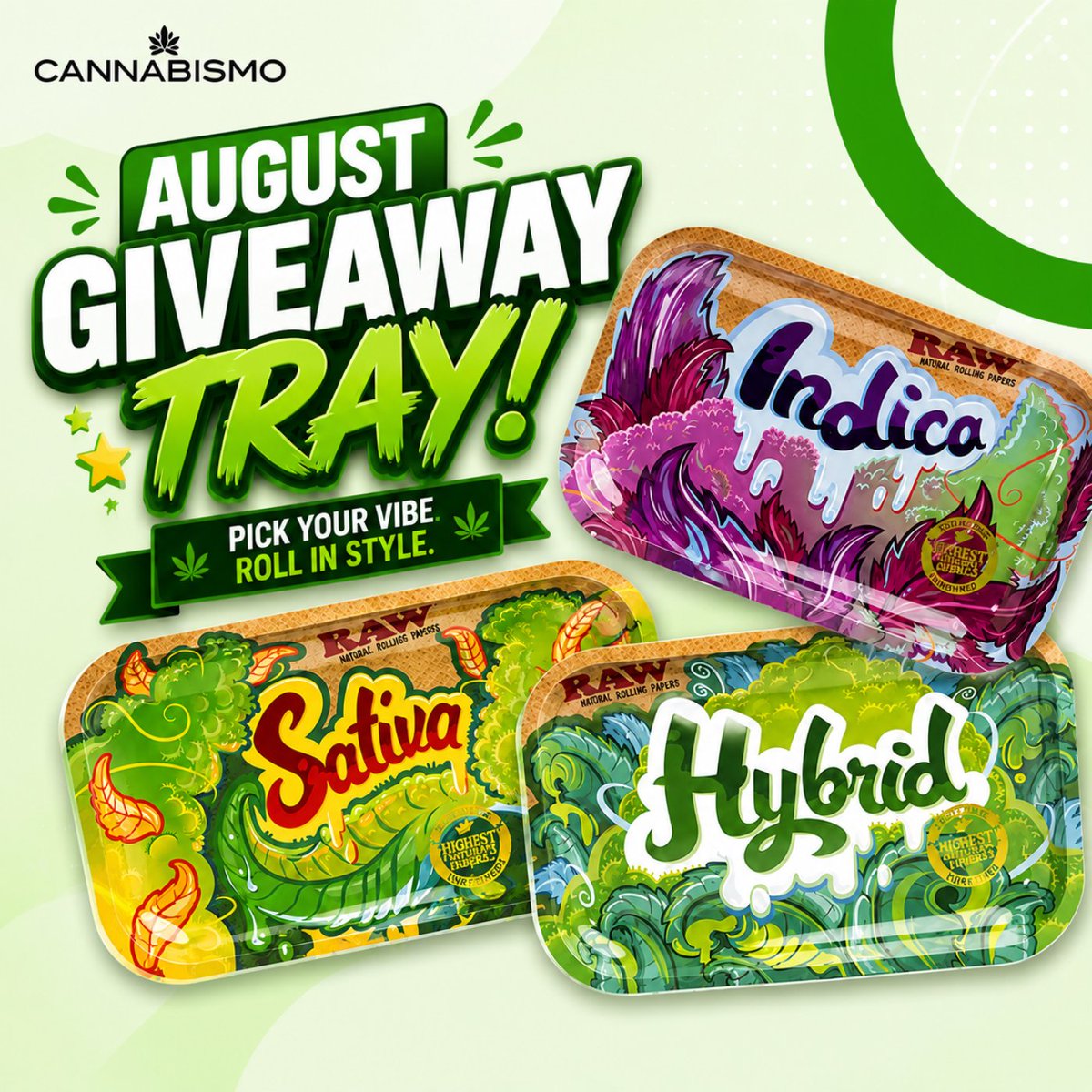 officialcbismo's tweet photo. 🎁 Win one of our August Giveaway Trays!

💜 Like
💚 Repost
💛 Comment which strain you like

The only hard part? Picking your favourite. 😏
👇 Tell us which tray you’re claiming if you win!
🎉 Enter now:
#giveaway #rollingtray #cannabis #weedcommunity #indica #hybrid #sativa https://t.co/pNxisYVBC1