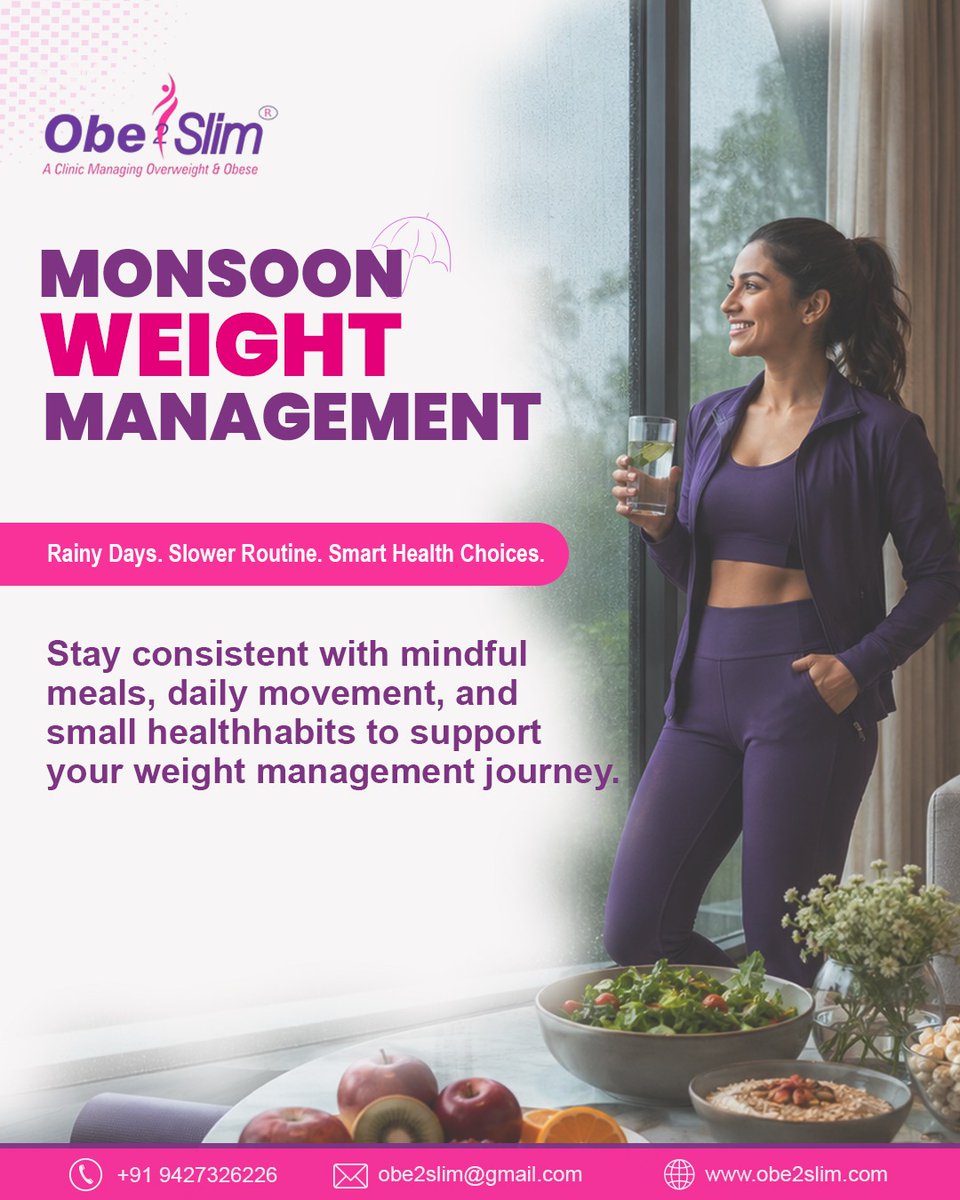 obe2slim_'s tweet photo. Rainy days don't have to slow your health journey.

Stay consistent with mindful meals, daily movement, and healthy habits this monsoon. 

Small choices today can lead to lasting results.

📞 +91 94273 26226
#OBE2Slim #WeightManagement #HealthyLifestyle #HealthyHabits #Wellness https://t.co/YyxDnd790T