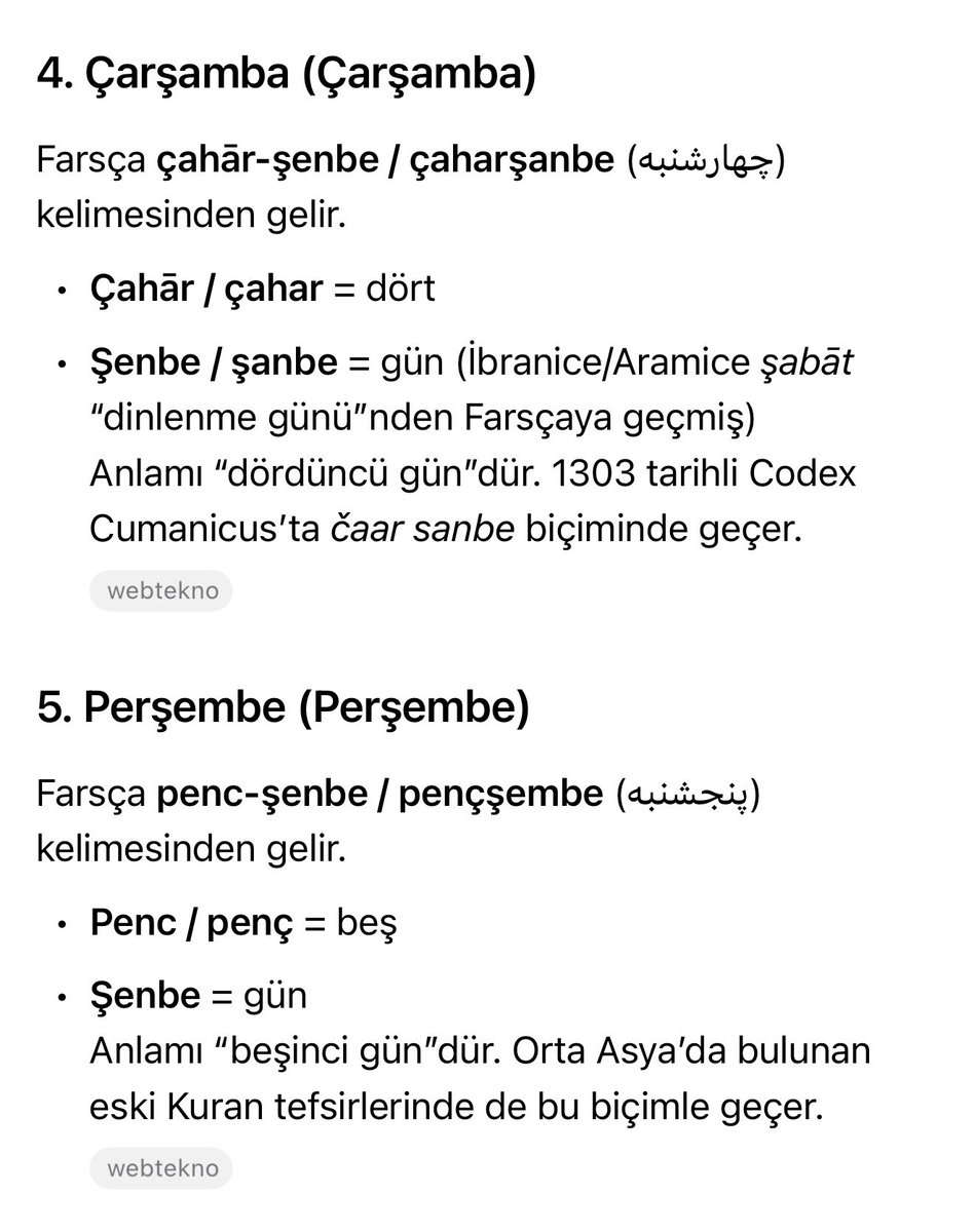 DenizMavi's tweet photo. @Ereninyoguler @World_Insights1 Bizim dilimizde sadece gün ismi olarak anlamı var bu sözcüklerin. Alındıkları dillerde “birinci, ikinci, üçüncü gün” olarak anlam ifade eder. https://t.co/72JY51eaZe