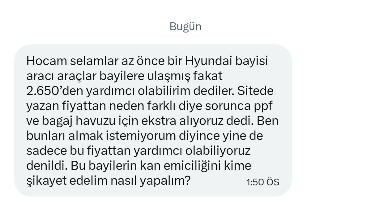 acarzeyd's tweet photo. Pandemi dönemindeki gayriahlaki bayilik uygulamaları yeniden başladı!

@bekir_kaplan Sizlerden ricam, Hyundai bayilerinin acilen denetlenmesidir. 

ÖTV matrah diliminin son sınırında fiyatlanan Ioniq 6 modeli sınırlı sayıda geldiği için, oluşan yüksek talebi fırsat bilen bayiler tüketicilere zorunlu PPF, aksesuar, cam filmi ve seramik kaplama gibi ek paketler dayatmaktadır.

Üstelik fahiş fiyatlarla zorunlu tutulan bu uygulama ve ürünlerin kalitesi de son derece kalitesiz ve işçiliği yetersizdir. 

Müşteriler mağdur edilmektedir.