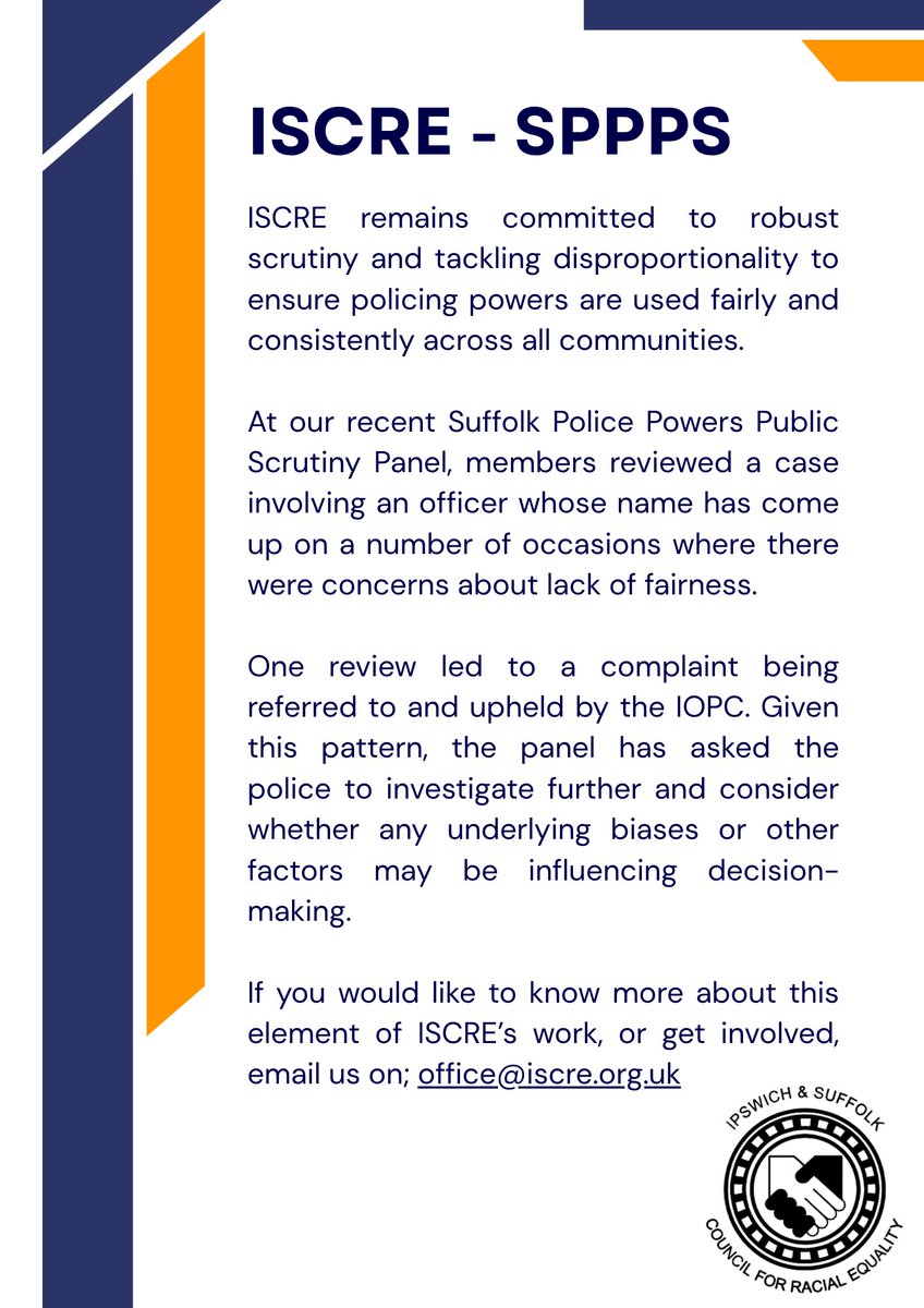 ISCRE_Official's tweet photo. Latest Suffolk Police Powers Public Scrutiny update…

#Transparency #Accountability #PolicePowers #CommunityVoice https://t.co/MY1nVcplJA