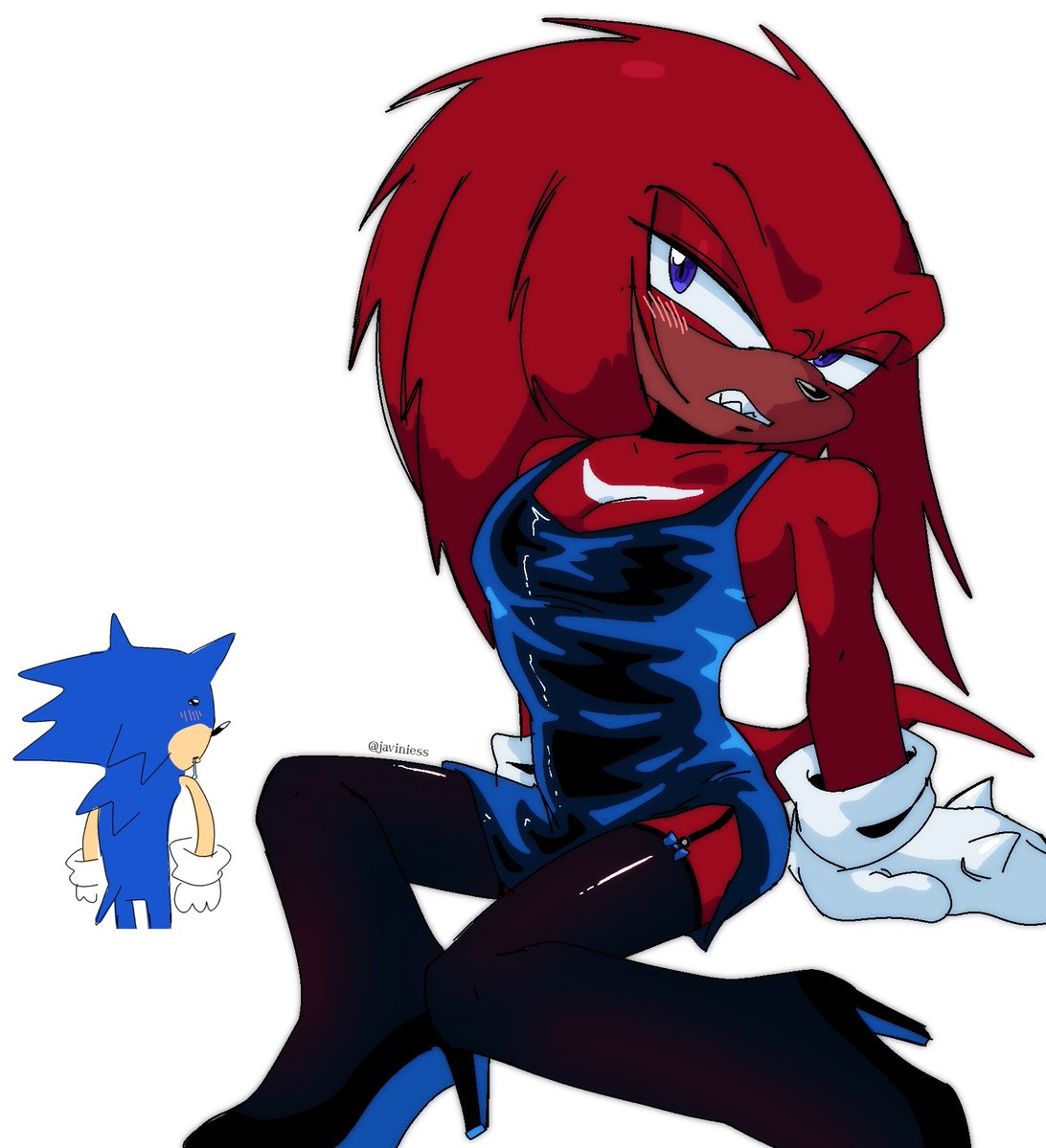 Javiniess's tweet photo. Knuckles in a dress for a vid + that blue thing

#sonknux https://t.co/68JTlopWnf