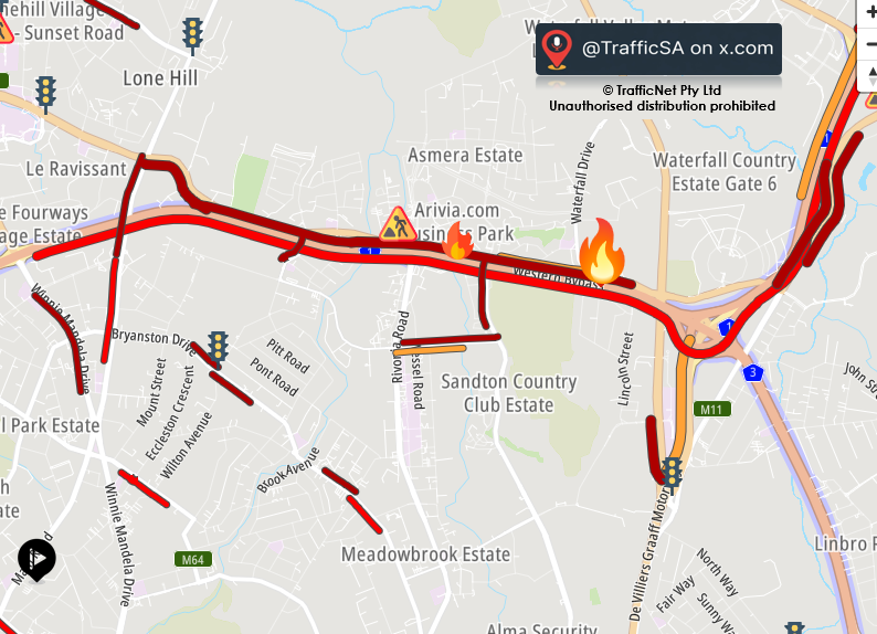 TrafficSA's tweet photo. JHB - N1 North:   Burning Vehicle https://t.co/WRpHbL7d9U