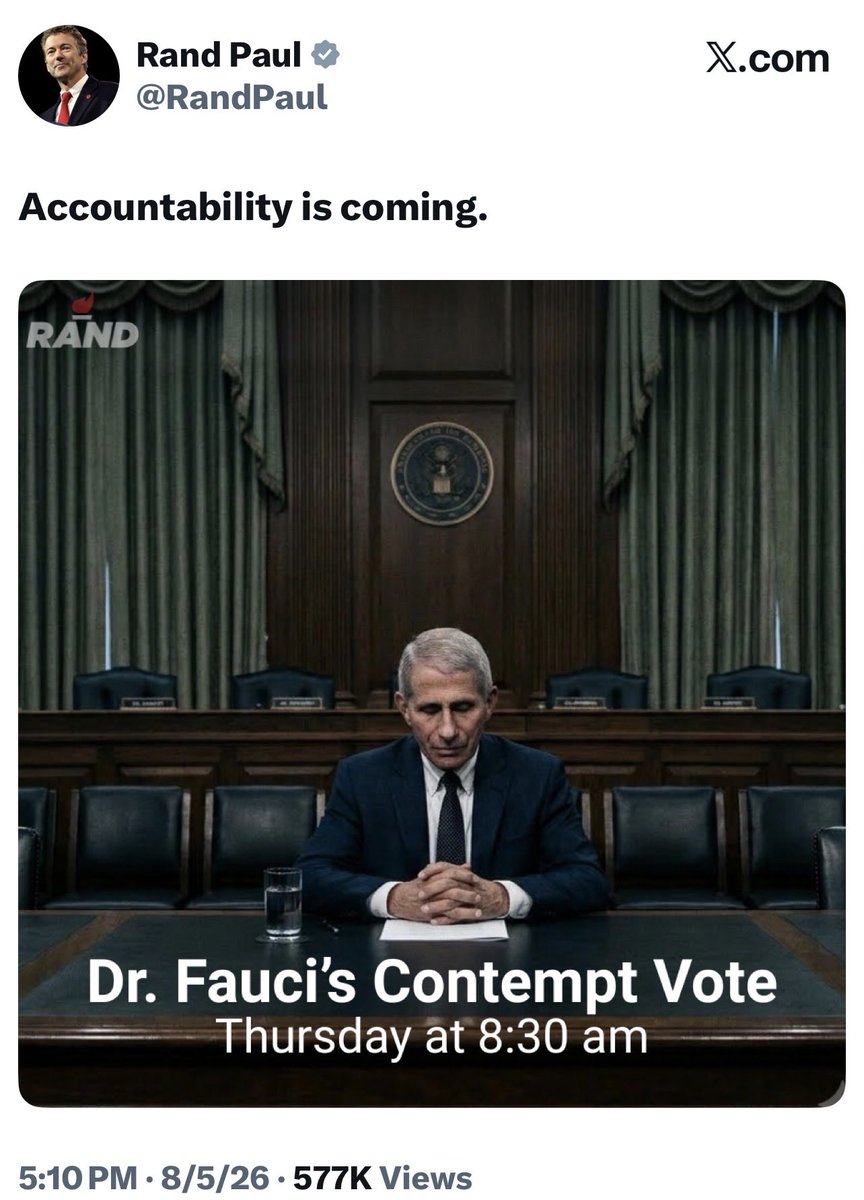 RealMdlReport's tweet photo. 🚨💥BOOM 💥 FAUCI : LE TEMPS DES COMPTES ARRIVE‼️ 

@RandPaul : « L'heure des comptes approche »

📣 À L’INSTANT ‼️ FAUCI DÉCLARÉ EN OUTRAGE AU CONGRÈS : LA RÉSOLUTION EST ADOPTÉE !

Le sénateur Bernie Moreno vient de réagir sans détour au vote de la commission :

« Un peu de justice aujourd’hui : Fauci vient d’être déclaré en outrage au Congrès par un vote de la commission. Personne n’est au-dessus des lois, surtout pas un narcissique avide de pouvoir. Prochaine étape : le ministère de la Justice (DOJ) doit enquêter et engager des poursuites. »

La résolution visant à le déclarer en outrage au Congrès a été adoptée par la commission.

La pression se tourne maintenant vers le ministère de la Justice.