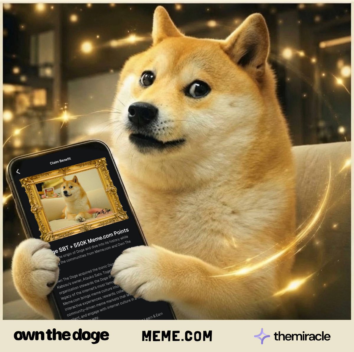 ownthedoge's tweet photo. We're thrilled to announce our Soulbound Token is now available all month exclusively via the MetaMask Rewards tab on @MetaMask Mobile. 

We've partnered with @meme and @themiracle_io to educate collectors on the story of Own The Doge, including Doge Pixels and Doge Day lore.