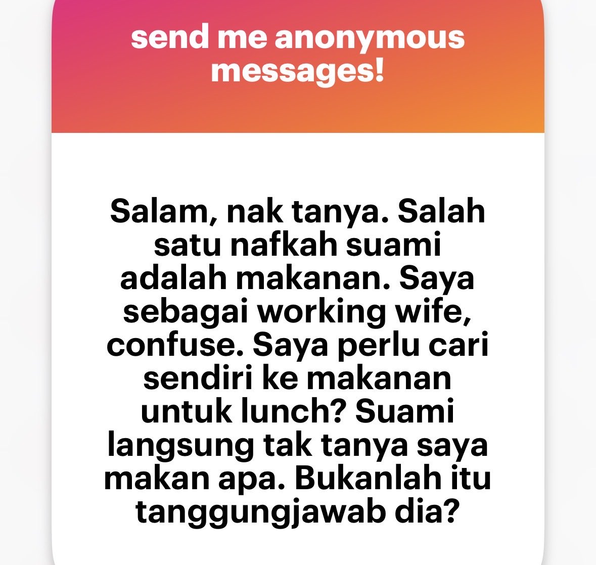 mnasrullah00's tweet photo. Waalaikumussalam 

1- Makanan harian (asasi) adalah tanggungjawab suami untuk pastikan supaya sentiasa ada. Isteri boleh minta duit belanja dengan kadar kemampuan suami.

2- Jika isteri yang mahu bekerja (atas izin suami), dibenarkan atas tujuan untuk membantu suami dan keluarga dalam hal-hal kewangan lain.

3- Jadi hal kerja rumah pun perlu dibahagi oleh sebab kedua-duanya bekerja 8 jam sehari.

4- Perbanyakkan berbincang dengan pasangan. Kadang masalah yang kecil boleh jadi besar jika tak dibincangkan dengan harmoni.