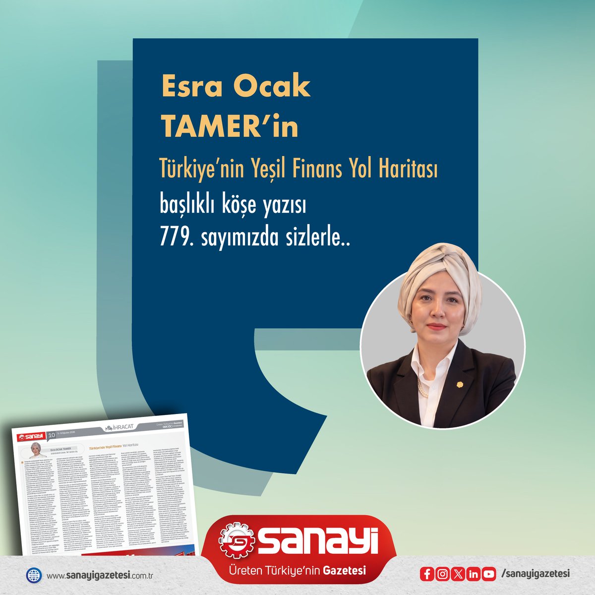 sanayigazetesi's tweet photo. Esra OCAK TAMER'in "Türkiye’nin Yeşil Finans Yol Haritası" başlıklı köşe yazısı 779. sayımızda sizlerle..

Keyifli okumalar dileriz.

@esraaocak 

https://t.co/Hkoyw3kCKm https://t.co/eaXNy3hGH1