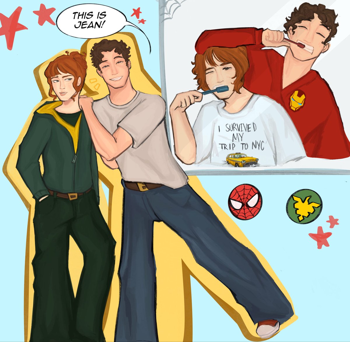 lanaspoofs's tweet photo. the siblings ever #spiderman #spidermanbrandnewday #jeangrey #peterparker https://t.co/UkZPN13UMX