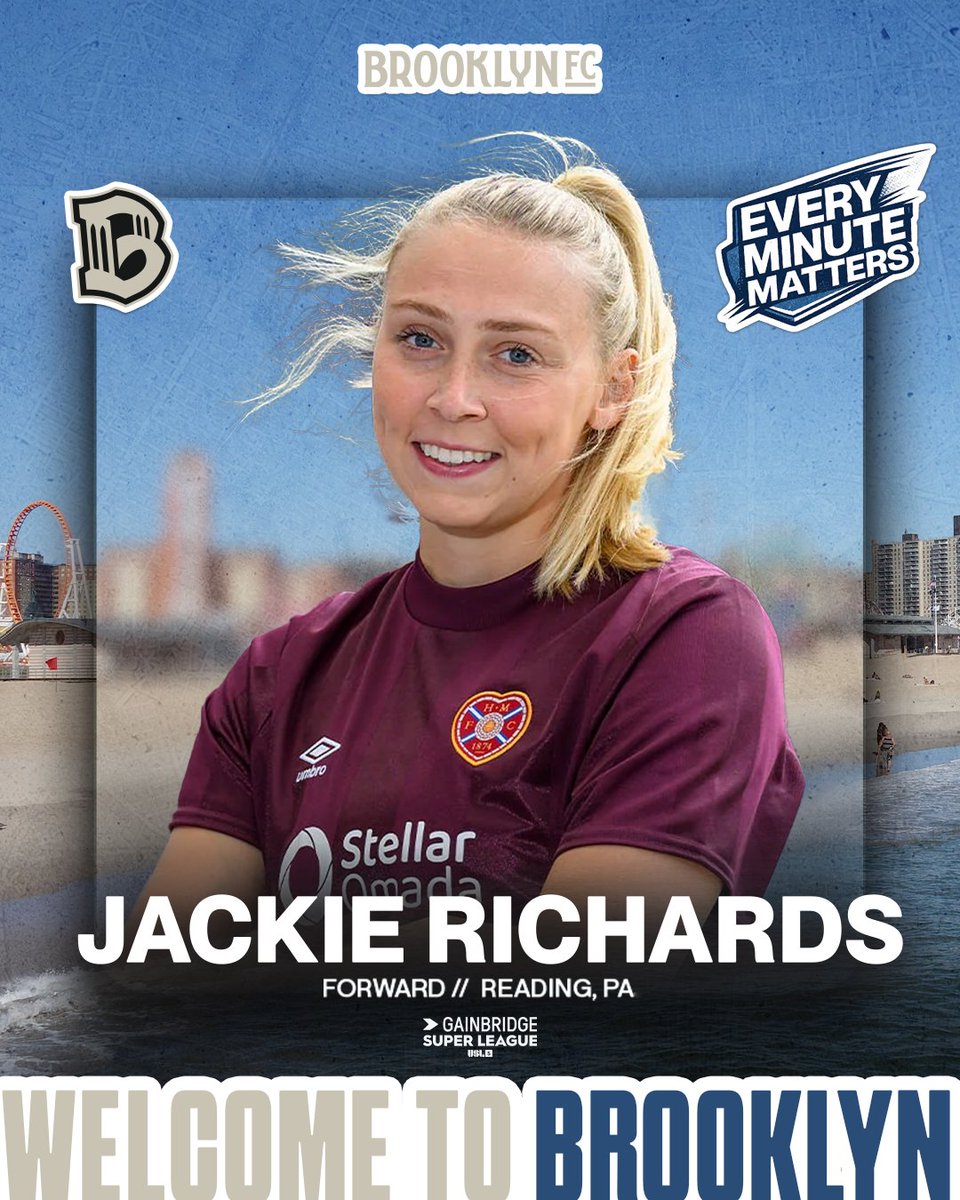 _BrooklynFCw's tweet photo. From Scotland to Brooklyn ⏩⚔️

A native of Reading, Pennsylvania, Jackie Richards was most recently part of Scottish Women’s Premier League side Heart of Midlothian, where she won the 2025/26 league title, making 28 appearances.

Welcome to BK, Jackie! https://t.co/d5gtXq8GsD