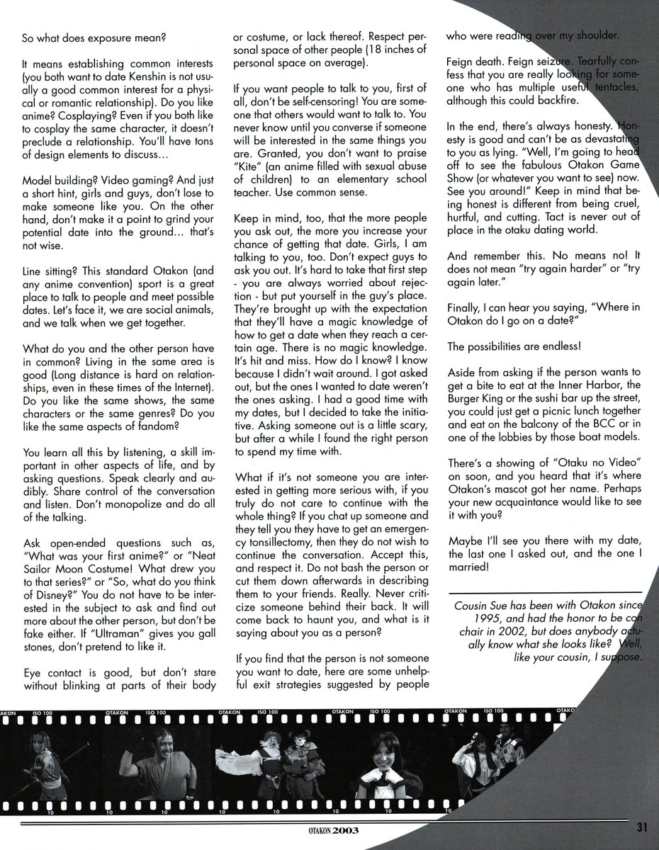 OtakuPrintArchv's tweet photo. Otaku Guide to Dating from the Otakon 2003 program https://t.co/GTRcNUzvo8