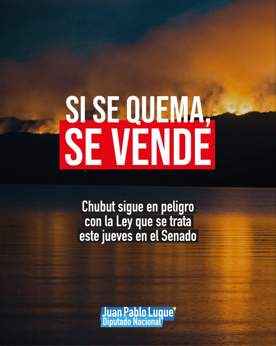 luquejuanpablo's tweet photo. ‼️La presión social y política logró que el gobierno retire el capítulo de extranjerización de tierras, pero el resto de la ley se va a tratar hoy en el Senado y sigue siendo un atentado contra la soberanía y el territorio. 

Chubut es la provincia más impactada por los incendios en el verano. Hemos perdidos miles de hectáreas de bosque y tierras que hoy están protegidas por la Ley del Manejo del Fuego para evitar la especulación inmobiliaria. Eso puede cambiar radicalmente hoy y no lo podemos permitir. (+)