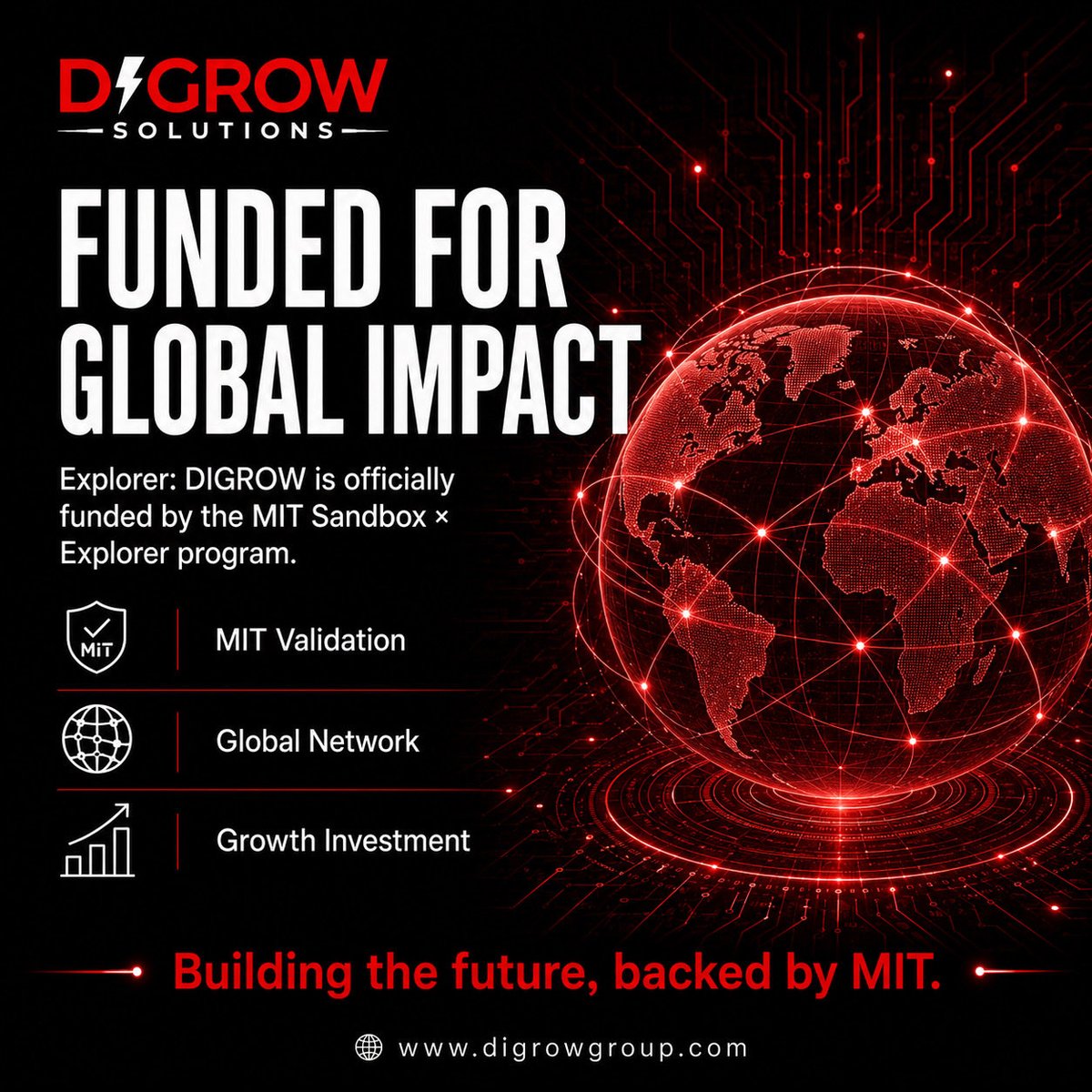 DIGROWGroup's tweet photo. We’re MIT-backed! ✨

DIGROW SOLUTIONS just got funded by @MIT Sandbox × Explorer.

Engineering the future with AI-driven solutions.

This is only the beginning. 
👉 https://t.co/zW9zpeRqYj

#DigrowSolution #Startup #MIT https://t.co/U7js0Aqkl4