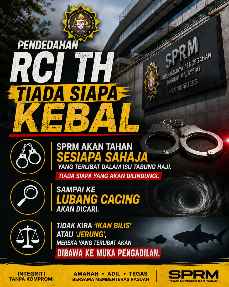 FgB241207's tweet photo. Tiada sesiapa yang kebal daripada tindakan undang-undang.
Sekiranya terbukti terlibat dalam apa jua kesalahan,tindakan tegas akan diambil tanpa mengira kedudukan,pangkat atau pengaruh. https://t.co/x28HgdwuL0