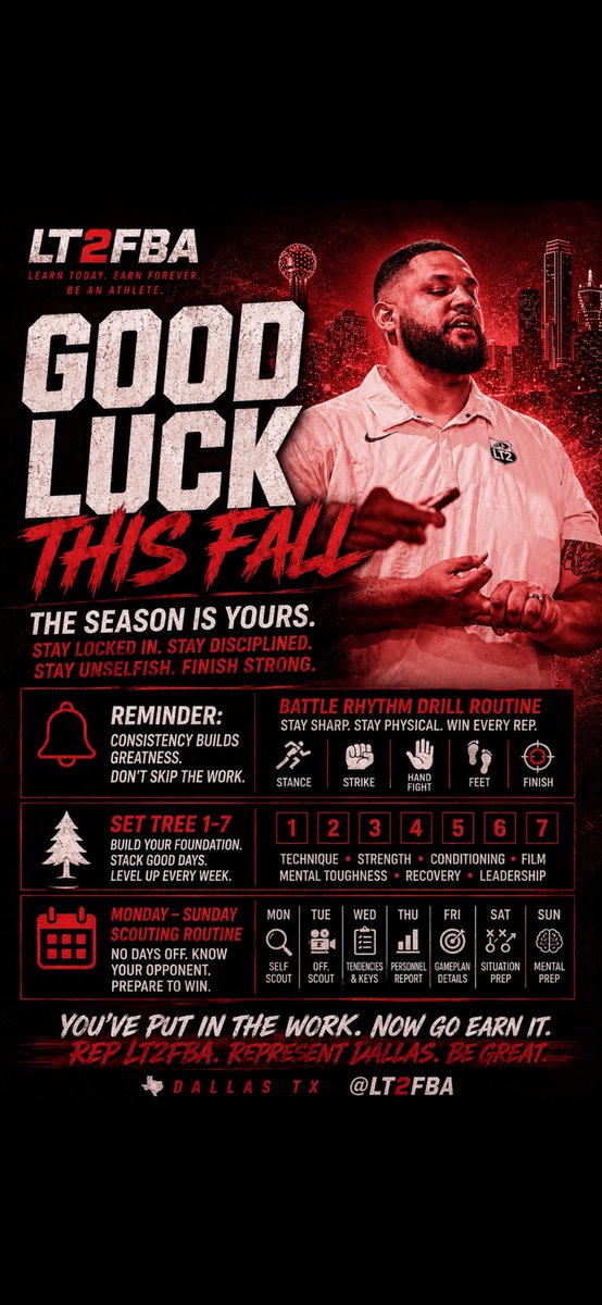 LoganTillman's tweet photo. Good luck to everyone this fall! & remember to HAVE YOUR #BATTLERYTHYM & SCOUTING ROUTINES DONE BEFORE SUNDAY ‼️ being busy isn’t an excuse for being unorganized!
Get after it 🚀
@LT2FBA https://t.co/qMu0Qgi4oI