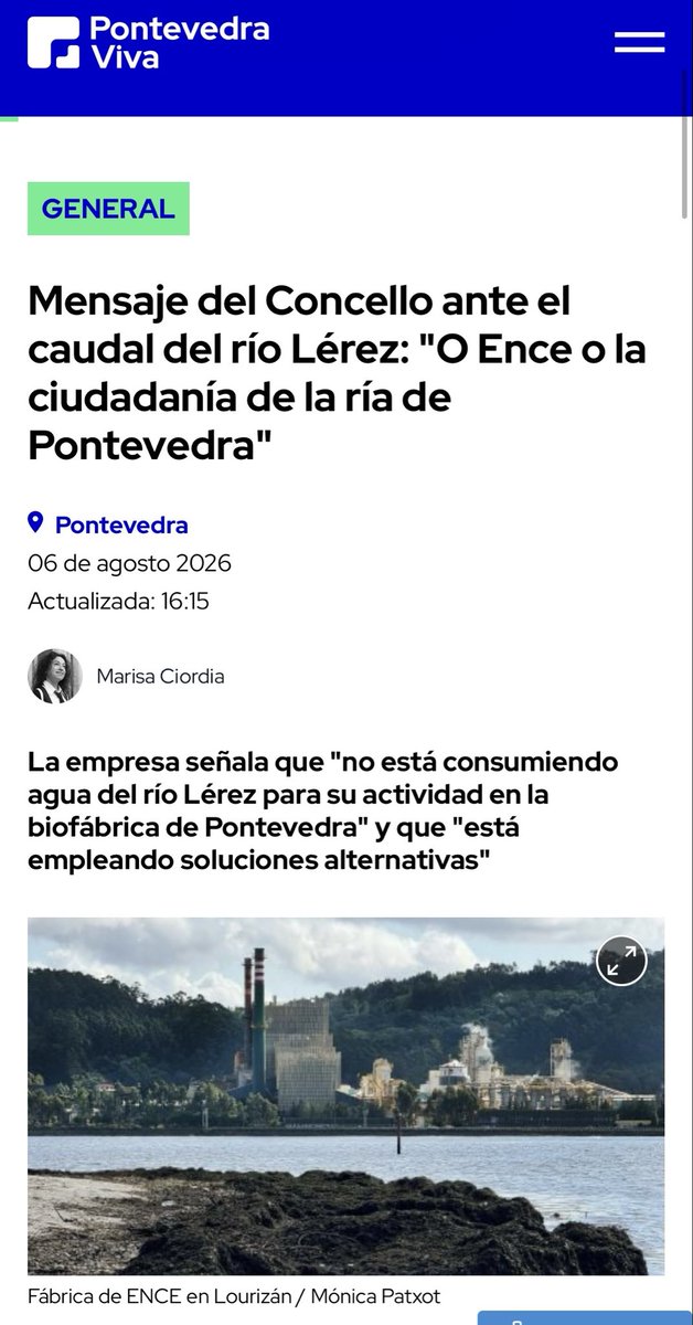 supremofvb's tweet photo. "O consumo de toda a ría é de 9.941.000 metros cúbicos ao ano; Ence, ten un consumo de 10.406.280 metros cúbicos ao ano". 
“En 2006 y 2012 "cando Ence parou de captar auga, o río volveu á situación de normalidade". #sequia #Galicia https://t.co/0JgvZxf5FQ