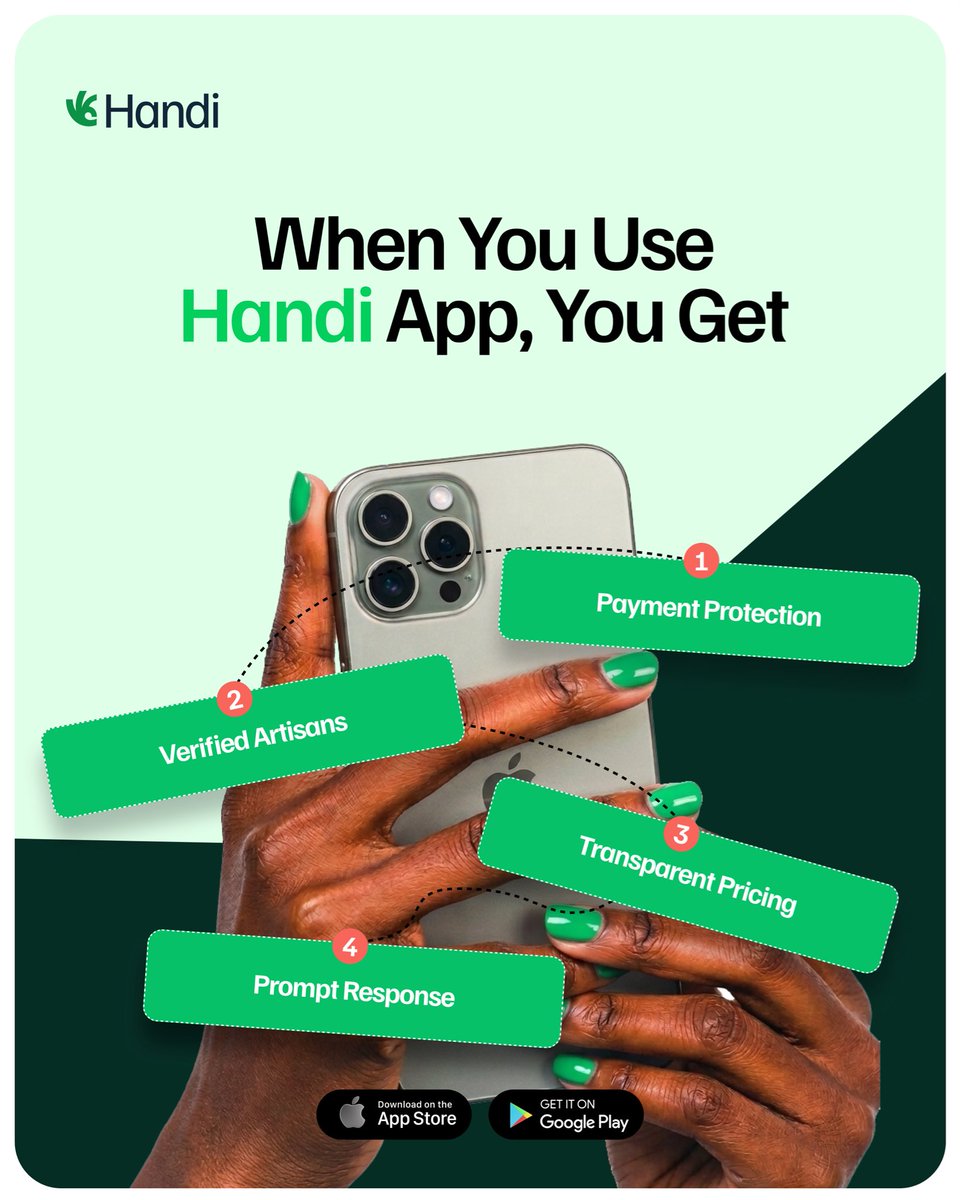 Handi_hq's tweet photo. Have you ever booked a service and started wondering if you made the right choice?

Handi connects you with verified professionals, transparent pricing and good customer experience.

Download the Handi App from the App Store or Google play store 
#Handi #tryhandi https://t.co/MfIo0ObTdk