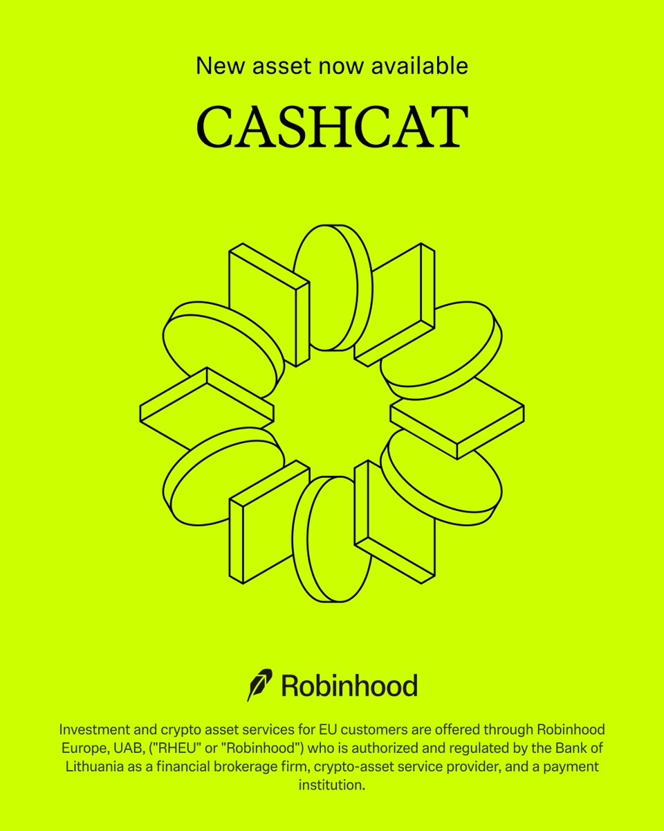 RobinhoodApp_EU's tweet photo. New asset now available to trade on Robinhood.

$CASHCAT (Cash Cat) https://t.co/Y5bfrdI1BJ