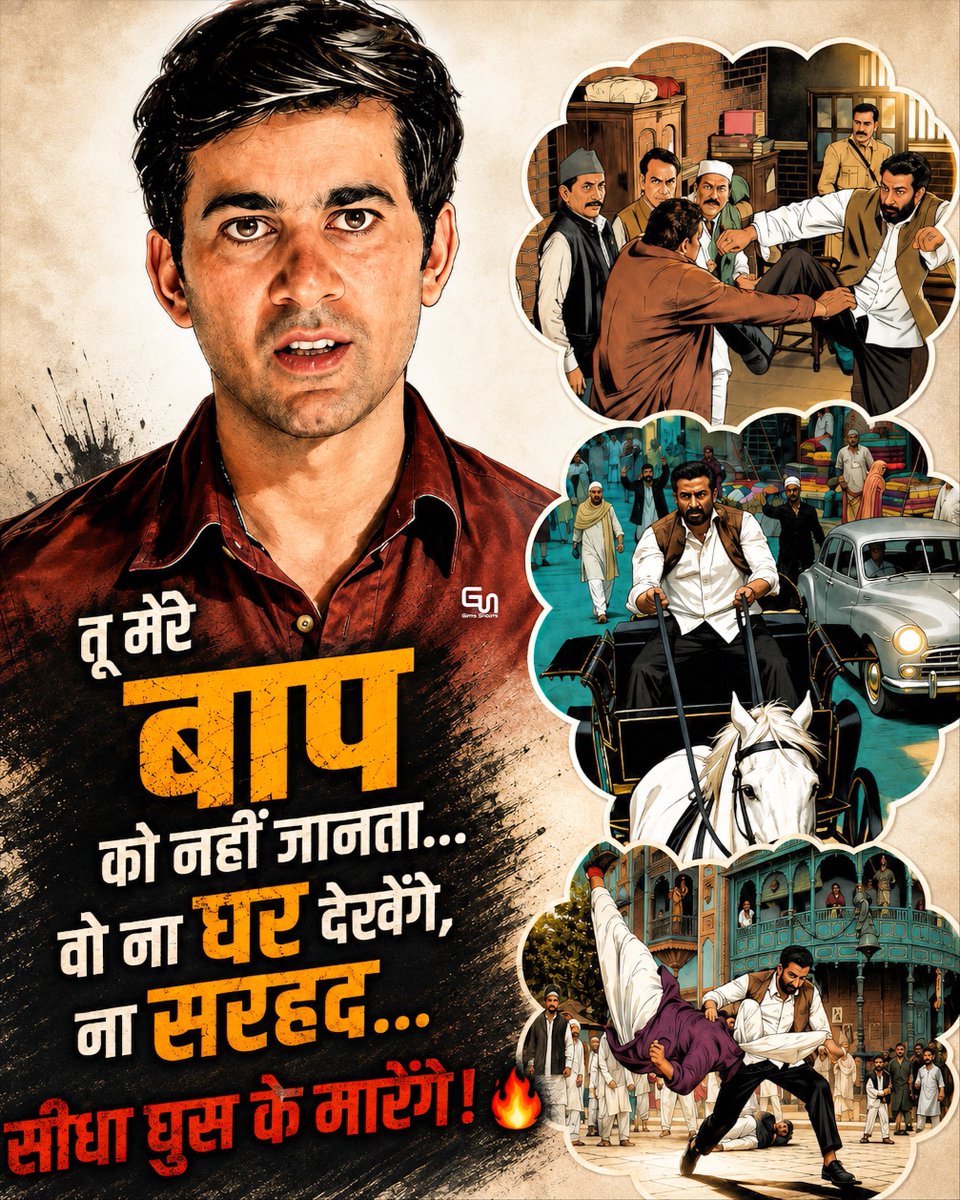 GemsShoots's tweet photo. Whenever Sunny Paaji and Rajkumar Santoshi come together, they don’t just create scenes, they create storms of unforgettable dialogues.

This time, Karan Deol introducing Sunny Paaji makes this a pure mass, goosebumps moment.

Can’t wait to witness the audience erupt with whistles and cheers when this scene plays in theatres!

#Batwara1947 #SunnyDeol #KaranDeol #RajkumarSantoshi 🎬🔥