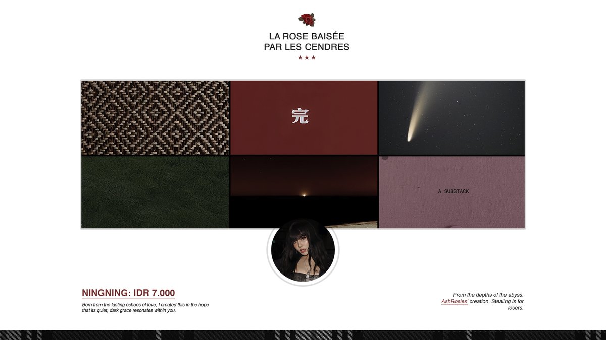 AshRosies's tweet photo. < Reposts are appreciated >
Ready-made layout from Inferno in #DarkMode: 𝗮𝗲𝘀𝗽𝗮. You will receive the PFP in JPNG formats. Get yours, loves! ♥︎
; #bealanja https://t.co/NKn3WPNxFT