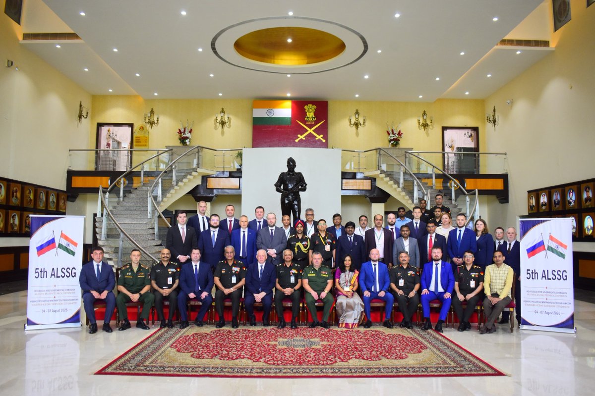 adgpi's tweet photo. 5th India-Russia Army Land System Sub-Group Meeting 

The 5th India-Russia Army Land System Sub-Group (ALSSG) meeting under the aegis of the India-Russia Intergovernmental Commission on Military & Military Technical Cooperation (IRIGC-M&MTC) is being held in New Delhi. The four-day engagement from 04–07 Aug 2026 aims to further strengthen the longstanding bilateral defence partnership between the two nations.

Lt Gen Rahul R Singh, DCOAS (CD&S), led the Indian delegation. Maj Gen Tufekchi Aleksandr, Deputy Head of the Main Armoured Directorate, Ministry of Defence of the Russian Federation, headed the Russian delegation. Both sides reaffirmed their commitment to enhancing mutual trust and advancing Defence Industrial and Technological Cooperation.

#IndiaRussiaFriendship
@MEAIndia
@DefenceMinIndia
@RusEmbIndia
@IndEmbMoscow