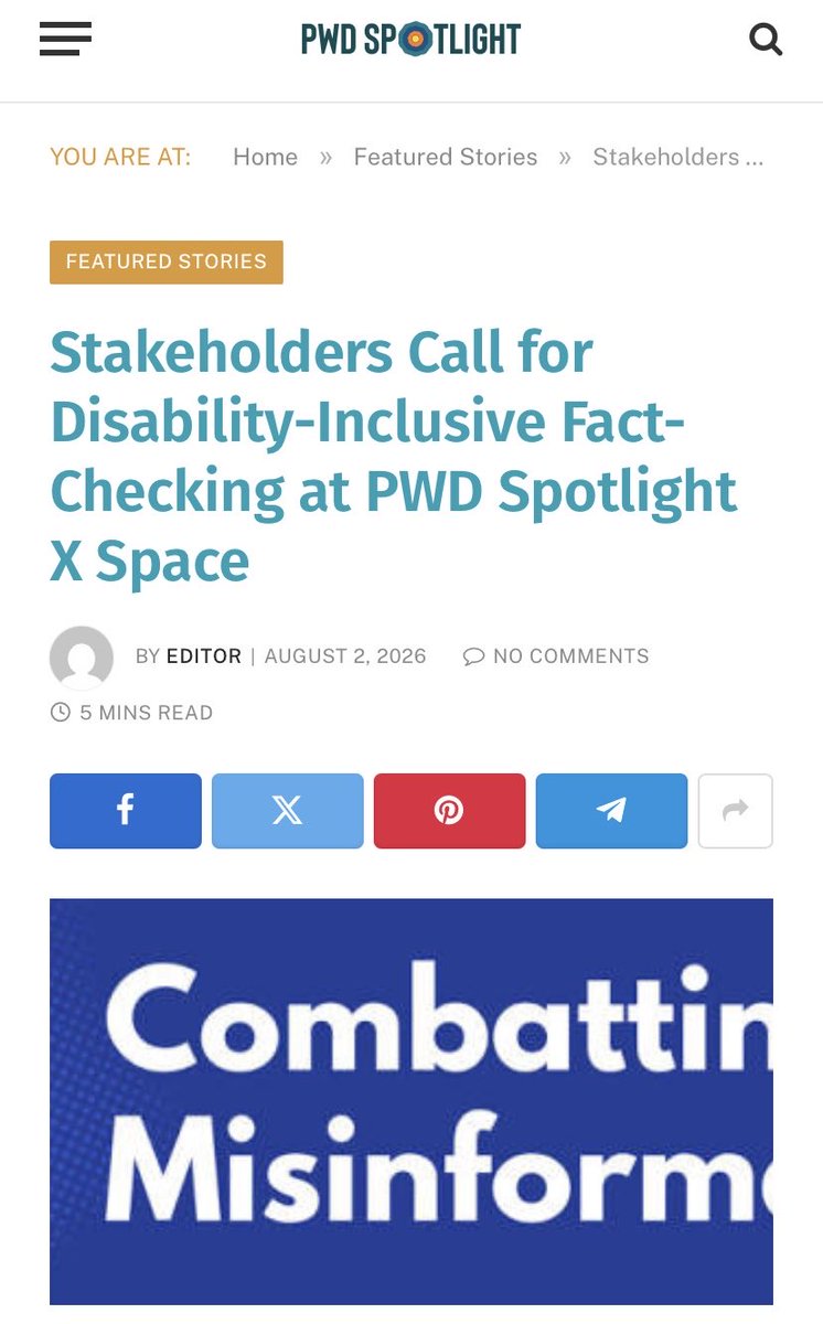 PwdSpotlight's tweet photo. Stakeholders Call for Disability-Inclusive Fact-Checking at PWD Spotlight X Space https://t.co/RouRFkpbCD
#Inclusivity
#InclusionMatters
#Pwdspotlight
#DifferentNotLess https://t.co/0qDpOTsb86