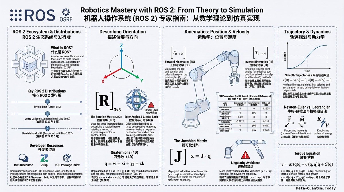 cafe99's tweet photo. Kinematics &amp; Dynamics — Theory to Simulation in ROS 2 Python with the UR Robot 
2-part series covers robotics kinematics end to end. Part one reviews a course that derives rotation matrices, DH parameters, forward/inverse kinematics, Jacobians, trajectory
https://t.co/nkUstG4Hdu https://t.co/xoGYJqa2wO