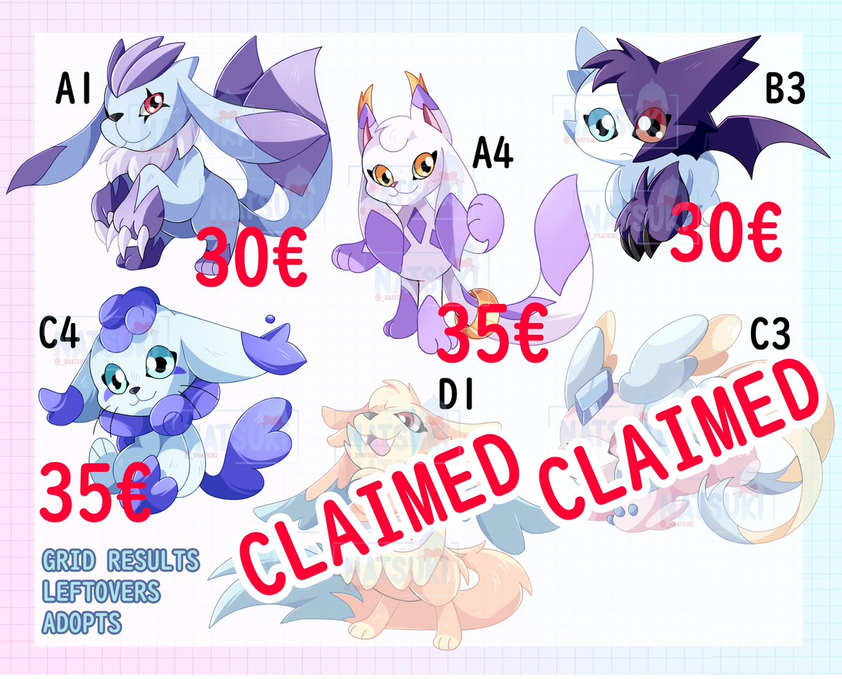 _xnatsuki's tweet photo. LAST GRID DIGIMON X POKEMON LEFTOVERS (poor little critters) 💫 
#Digimon   

some of them were already claimed over my discord server! but some cutties are still looking for a lovely home <3

▶️ first come first served, no holds
🔽 comment below/DM me to claim! https://t.co/oOYrtYMBfe