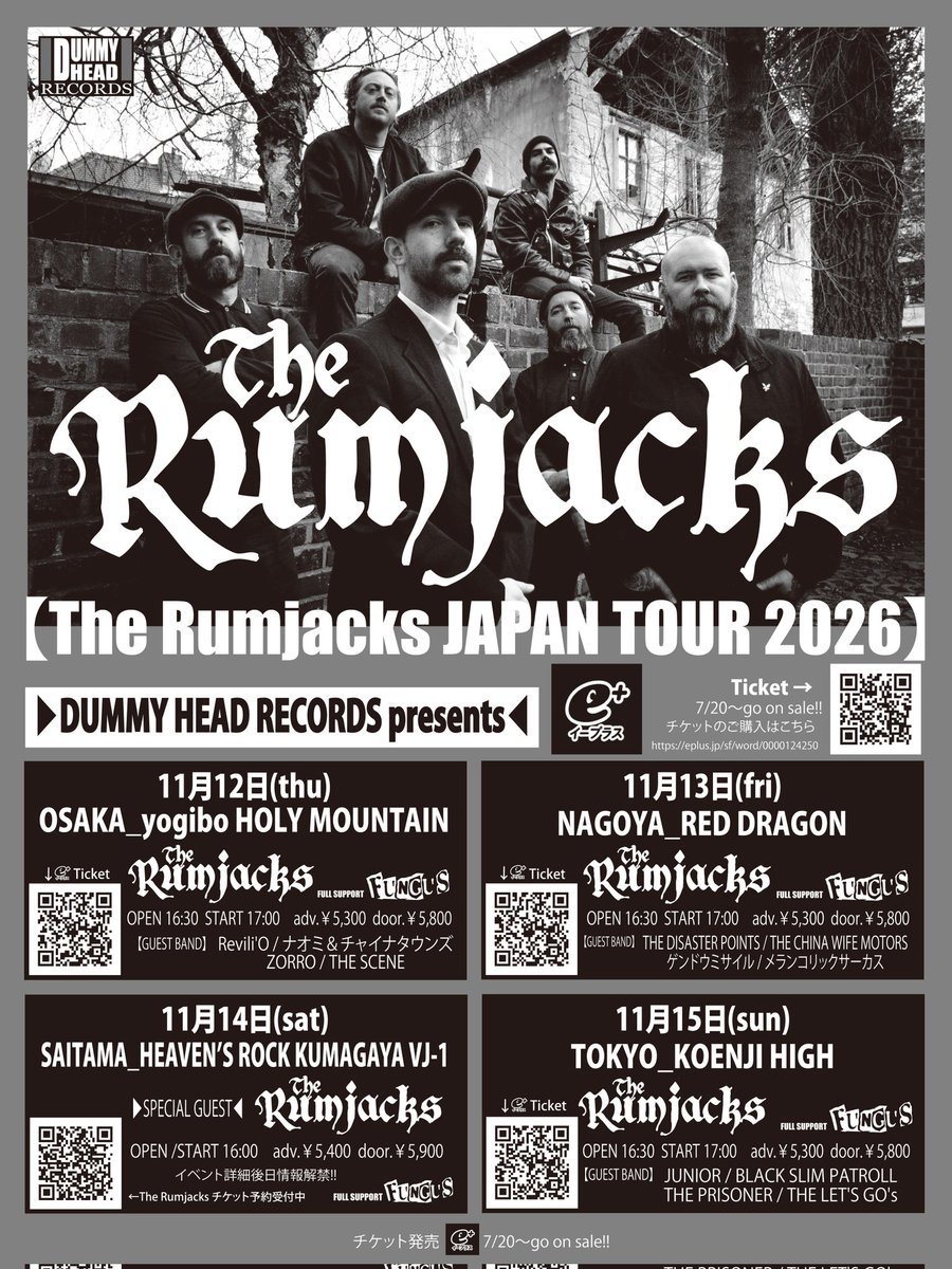 naochainaomi's tweet photo. DUMMY HEAD RECORDS presents
“The Rumjacks JAPAN TOUR 2026”
11/12(木)なんばyogibo HOLY MOUNTAIN
OPEN 16:30 / START 17:00
ADV¥5,300 / DOOR¥5,800+1D
Ticket 出演バンド又は eplu https://t.co/eLnhX1JPuz
#TheRumjacks
#FUNGUS
#ZORRO
#ReviliO
#ナオミアンドチャイナタウンズ
#THESCENE https://t.co/kBBKYeeE2U