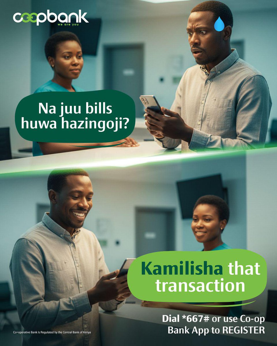 Coopbankenya's tweet photo. Na juu bills huwa hazingoji, Kamilisha that transaction anytime uko short on funds virahisi by dialing *667#.

To qualify:
Open a salary or business account
Loan limit: Ksh 1 - 100,000
Repay within 30 days

Use the Co-op Bank App to register! https://t.co/E1I4egHHZH
